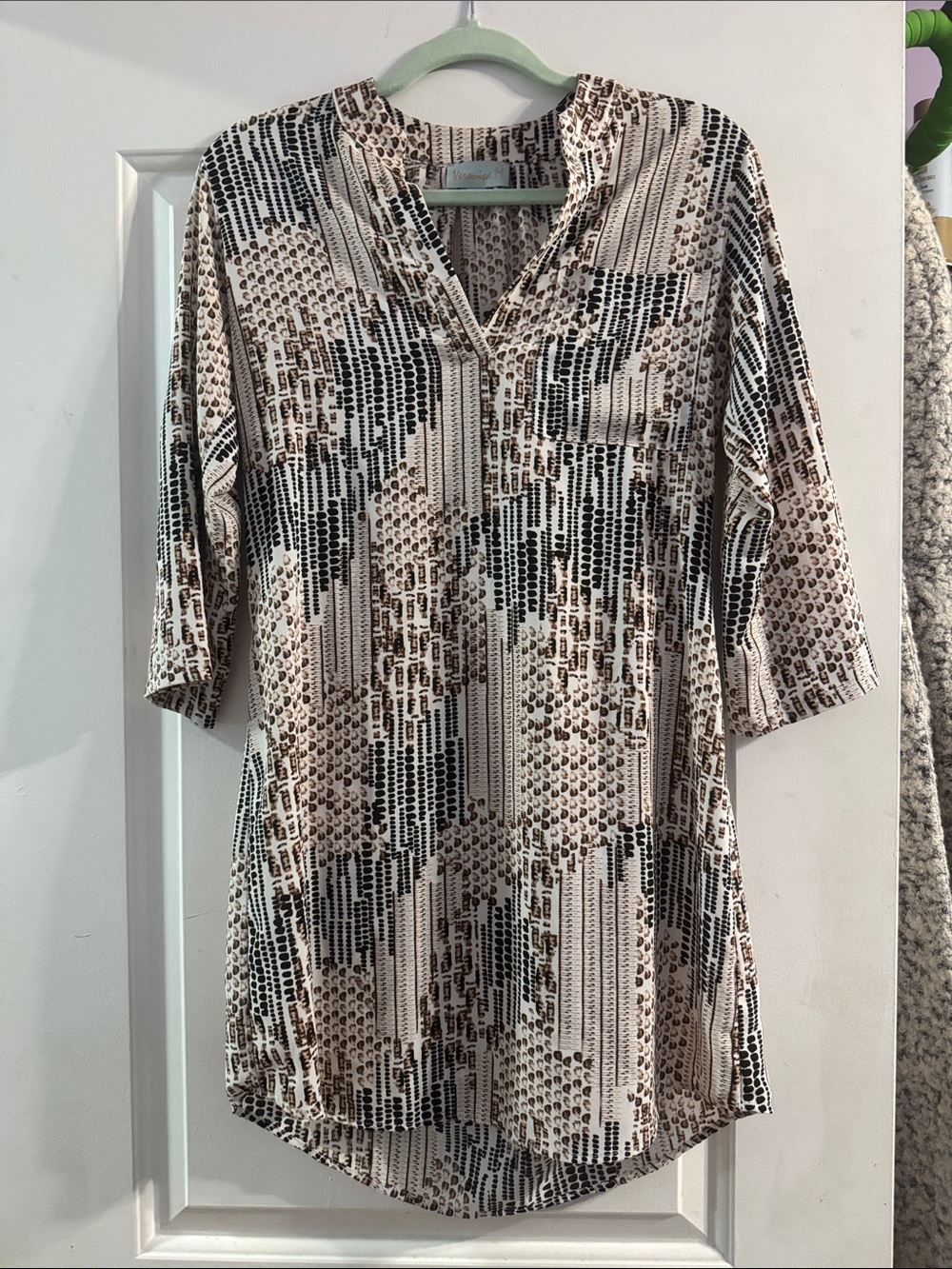 Veronica M Beige and Black Printed Split-Neck Tunic